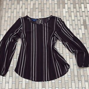 Apt. 9 Black and White Fitted Long Sleeve Blouse